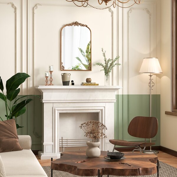 Costway Specchio da parete ad arco barocco ornato con cornice in metallo, Specchio da parete vintage ed antico 76 x 51 cm