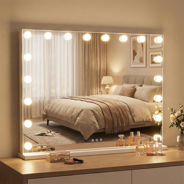 Costway Specchio trucco hollywood luci illuminato tavolo parete 3 colori luce, Specchio luminosità regolabile controllo tattile camera letto camerino 80 x 14 x 62,5 cm