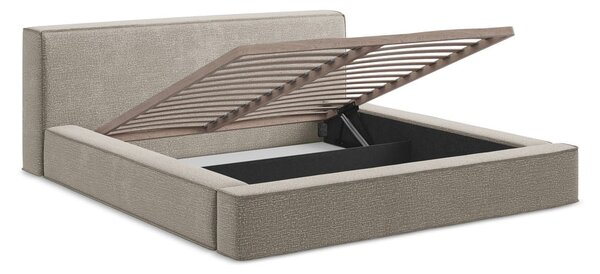 Letto matrimoniale imbottito grigio tortora con contenitore e rete inclusi 180x200 cm Noho – Makamii