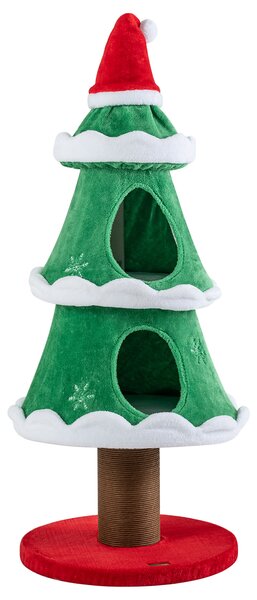 Costway Albero tiragraffi per gatti da interno con 2 cucce con palo per graffiare, Cuccia per gatti a forma di albero di natale con ampi ingressi per gattini