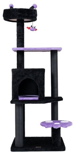 Costway Albero tiragraffi per gatti 144 cm per gatti adulti e piccoli, Parco di attività a 5 livelli stile halloween Viola