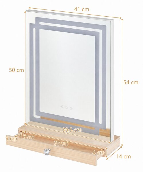 Costway Specchio da tavolo con luci a led regolabile con controllo smart touch, Specchio da trucco per soggiorno camera da letto e bagno