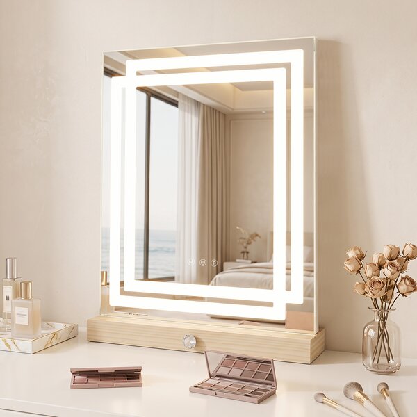 Costway Specchio da tavolo con luci a led regolabile con controllo smart touch, Specchio da trucco per soggiorno camera da letto e bagno