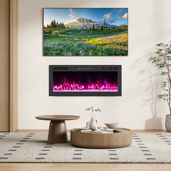 Costway Caminetto elettrico smart WiFi con 12 colori per la fiamma, Riscaldatore da 750W/1500W con telecomando/App 106,7 x 10 x 46 cm