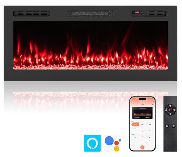 Costway Caminetto elettrico smart WiFi con 12 colori per la fiamma, Riscaldatore da 750W/1500W con telecomando/App 106,7 x 10 x 46 cm