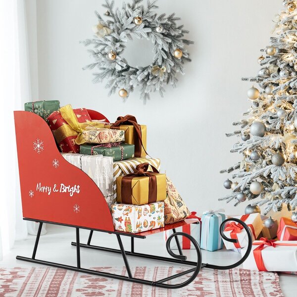 Costway Mezzo albero di Natale alto 210 cm e cestino slitta di babbo Natale in metallo, Albero artificiale rami e cestino decorazione festiva slitta carrello