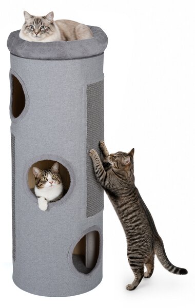 Costway Casa per gatti a 4 piani con letto a caverna elevato, Tavoletta per graffi e altro ideale per più gatti Grigio chiaro