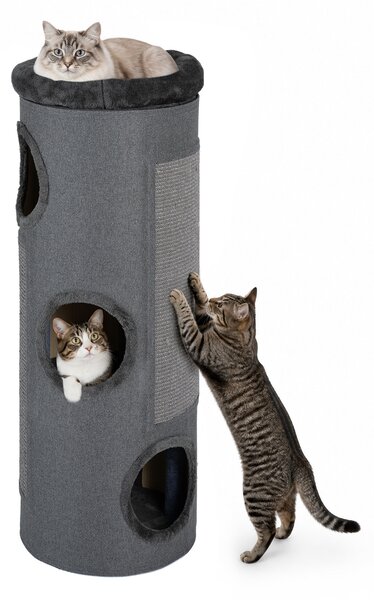 Costway Casa per gatti a 4 piani con letto a caverna elevato, Tavoletta per graffi e altro ideale per più gatti Grigio