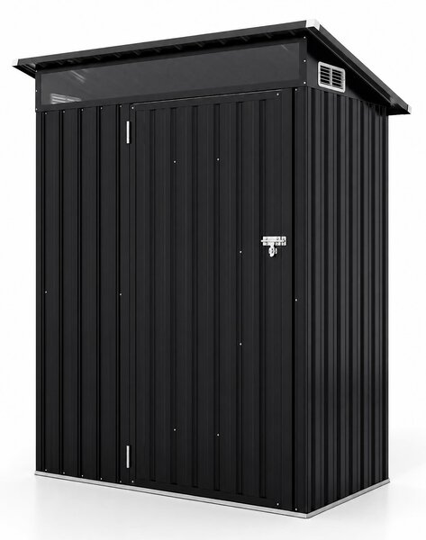 Costway Casetta da giardino in metallo zincato con tetto inclinato prese d'aria e guanti, Capanno porta attrezzi impermeabile per giardino e cortile Grigio Scuro
