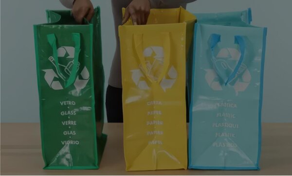 Buste per la raccolta differenziata Dimensioni 37x25xh 36 cm - tre borse per la raccolta differenziata Riutilizzabili e Lavabili blu, giallo, verde