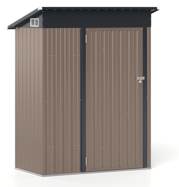 Costway Casetta da giardino in metallo zincato con 2 ripiani regolabili tetto inclinato, Capanno porta attrezzi impermeabile per giardino e cortile Grigio Chiaro