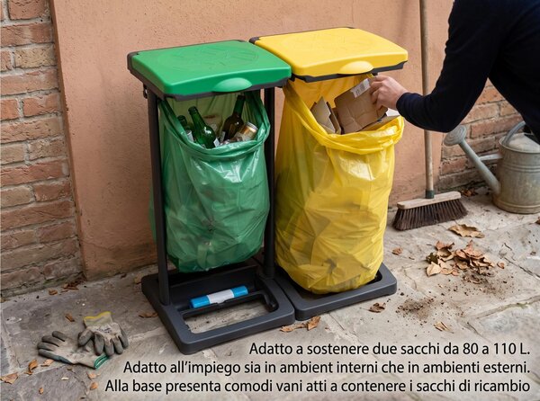Porta sacco -Portarifiuti in resina di polipropilene MR B BIS Adatto a sacchi da L 80-110 Dimensioni 63x36xh 81 cm - con Coperchio e Cornice ferma sacco