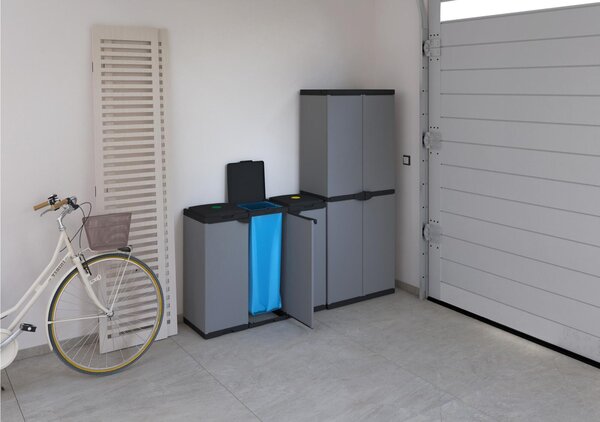 Mobile Porta sacco Per la Raccolta Differenziata In PVC TRIS Adatto a sacchi da L 80-110 Dimensioni 102x38xh 87 cm - con Coperchio e Dischetti Coloratii tema