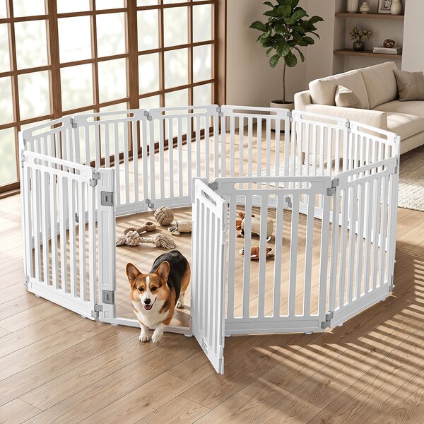 Costway Recinto per cani portatile alto 81 cm ventose e picchetti, Recinzione in plastica per interno ed esterno box a 12 pannelli