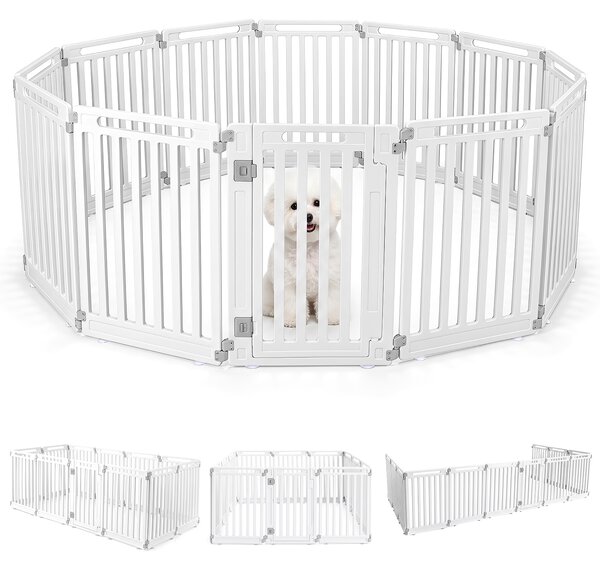 Costway Recinto per cani portatile alto 81 cm ventose e picchetti, Recinzione in plastica per interno ed esterno box a 12 pannelli