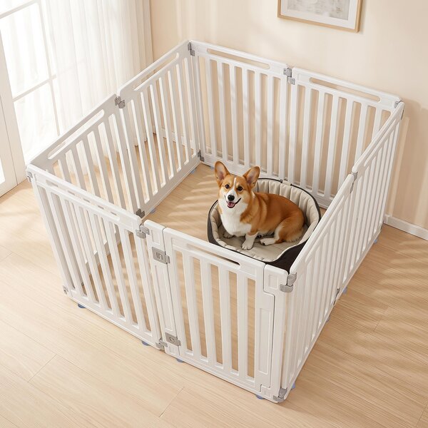 Costway Recinto per cani portatile alto 81 cm ventose e picchetti, Recinzione in plastica per interno ed esterno box a 8 pannelli