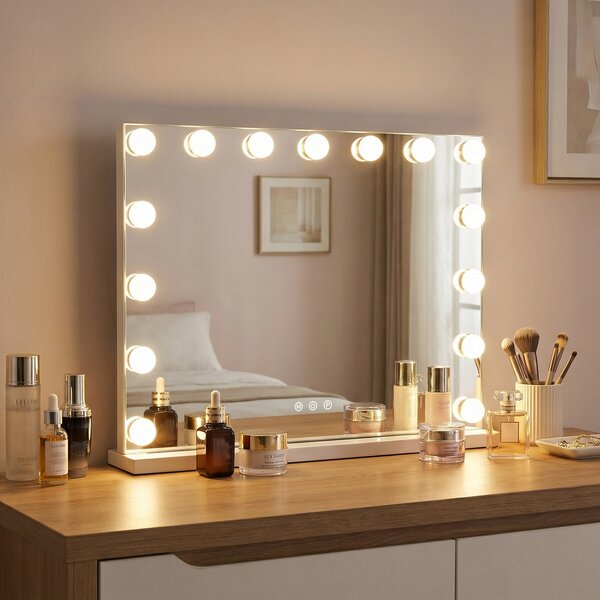 Costway Specchio trucco hollywood luci illuminato tavolo parete 3 colori luce, Specchio luminosità regolabile controllo tattile camera letto camerino 58 x 12 x 45,5 cm