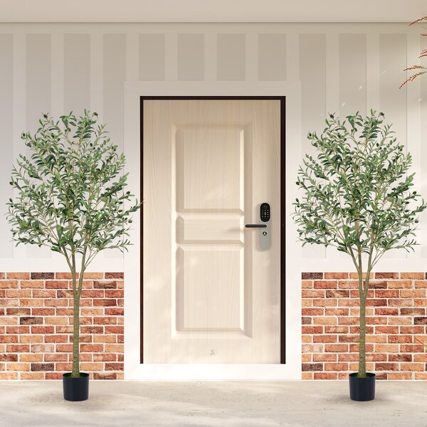 Costway Set da 2 alberi di ulivo artificiali con vaso in plastica e 72 frutti, Piante finte di ulivo per decorazioni domestiche