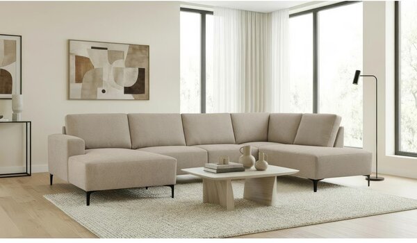 Divano angolare marrone chiaro (con penisola a destra/a U) con rivestimento in ciniglia Fabian – Scandic