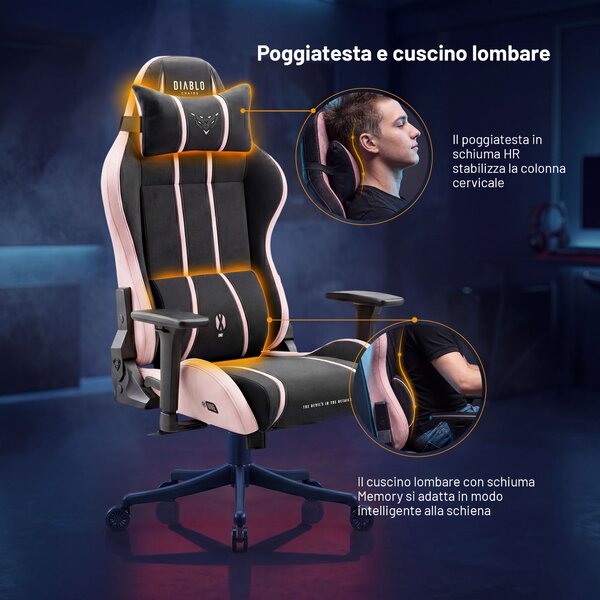 Sedia gaming in tessuto nero-rosa Diablo X-One 2.0 Akira Pink Small