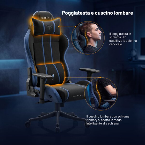 Sedia gaming in tessuto nero-blu Diablo X-One 2.0 Night Blue Small