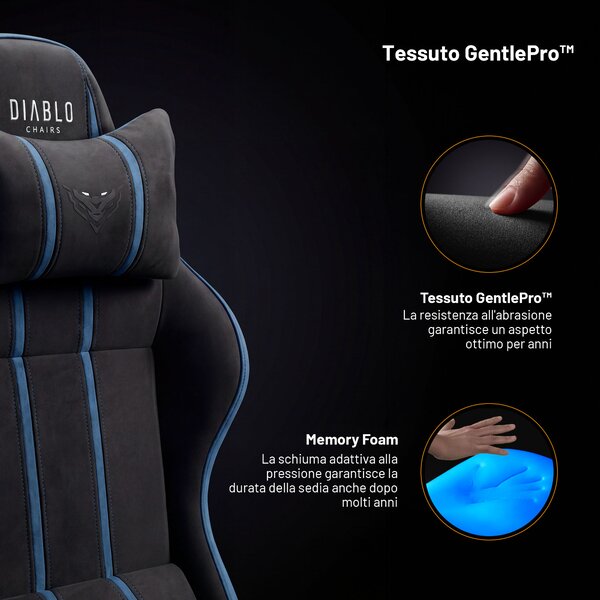 Sedia gaming in tessuto nero-blu Diablo X-One 2.0 Night Blue Small
