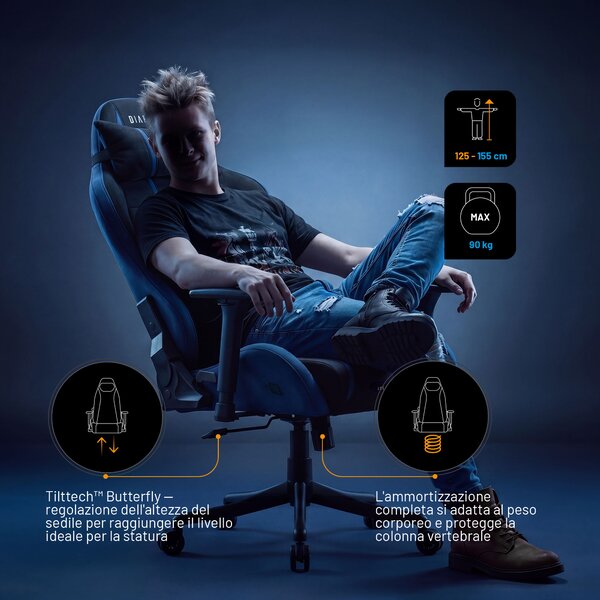 Sedia gaming in tessuto nero-blu Diablo X-One 2.0 Night Blue Small