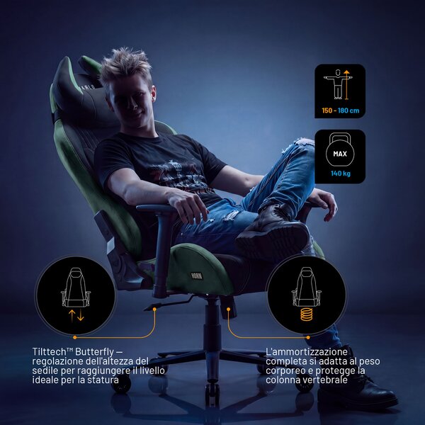 Sedia gaming in tessuto nero-verde Diablo X-Horn 2.0 Forest Green Normal