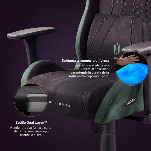 Sedia gaming in tessuto nero-verde Diablo X-Horn 2.0 Forest Green Normal