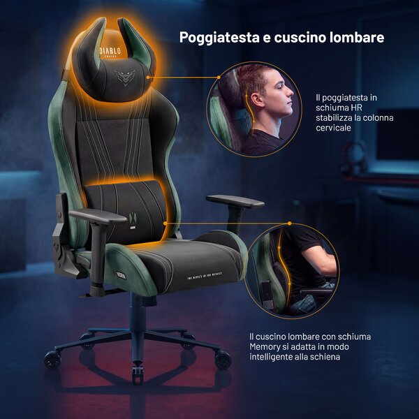 Sedia gaming in tessuto nero-verde Diablo X-Horn 2.0 Forest Green Normal