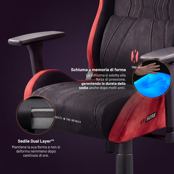 Sedia gaming in tessuto nero-rosso Diablo X-Horn 2.0 Bloody Mary Normal