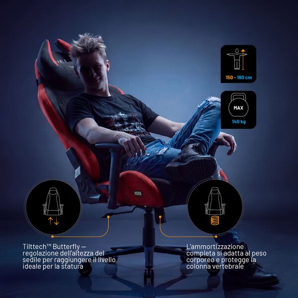 Sedia gaming in tessuto nero-rosso Diablo X-Horn 2.0 Bloody Mary Normal