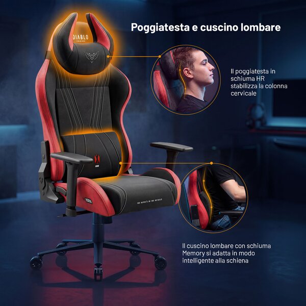 Sedia gaming in tessuto nero-rosso Diablo X-Horn 2.0 Bloody Mary Normal