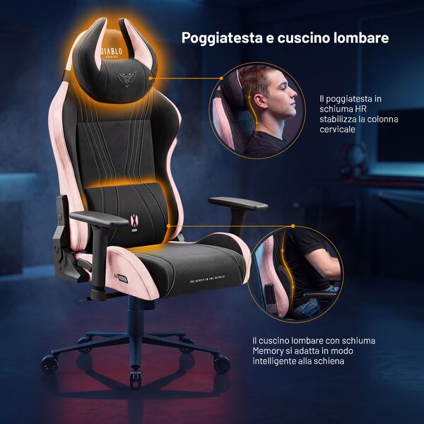 Sedia gaming in tessuto nero-rosa Diablo X-Horn 2.0 Akira Pink Normal