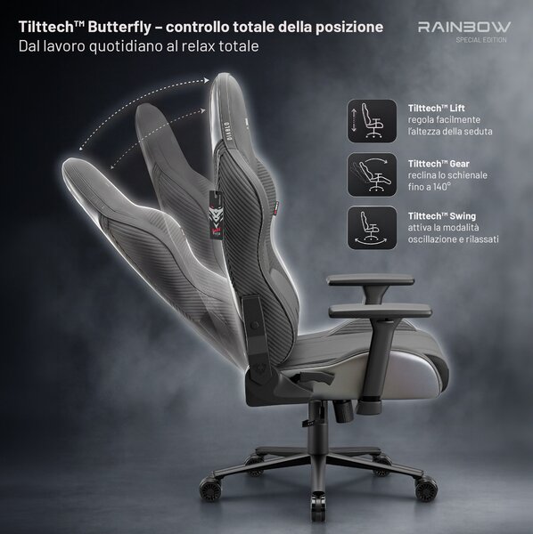 Sedia gaming grigia in tessuto X-Horn 2.0 Rainbow Grey, Normal