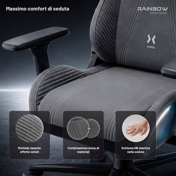 Sedia gaming grigia in tessuto X-Horn 2.0 Rainbow Grey, Normal