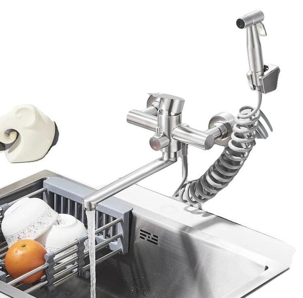 Miscelatore per cucina, acciaio inossidabile 304, design a parete, finitura nichel