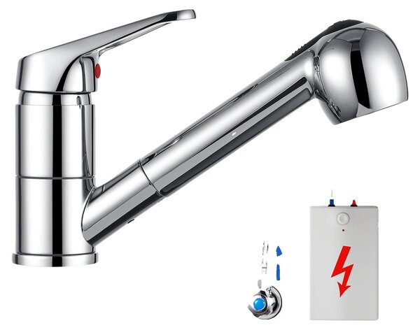 Rubinetto da cucina, con funzione spray estraibile, rotazione a 360°, cromato, attacco G3/8