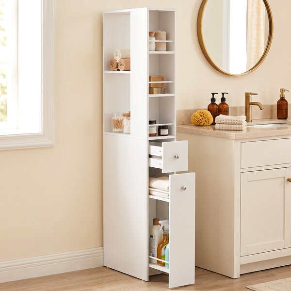 HOMCOM Mobile Colonna Bagno con 2 Cassetti, 2 Ripiani e 3 Scomparti, in Legno, 18x40x135 cm, Bianco | Aosom Italy