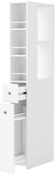 HOMCOM Mobile Colonna Bagno con 2 Cassetti, 2 Ripiani e 3 Scomparti, in Legno, 18x40x135 cm, Bianco | Aosom Italy