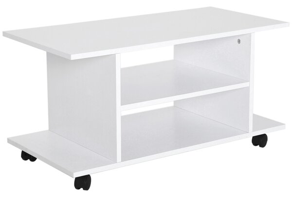 HOMCOM Mobile porta TV in Legno con Ruote Color Bianco 80x40x40cm