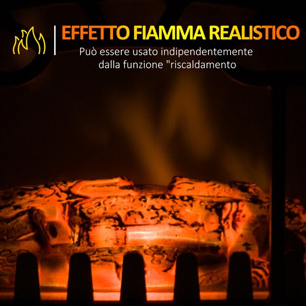 HOMCOM Camino Elettrico con Effetto Fiamma Regolabile Potenza 900W/1800W, 36 x 25.5 x 41.5cm, Nero|Aosom