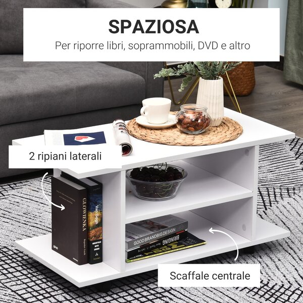 HOMCOM Mobile porta TV in Legno con Ruote Color Bianco 80x40x40cm