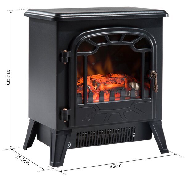 HOMCOM Camino Elettrico con Effetto Fiamma Regolabile Potenza 900W/1800W, 36 x 25.5 x 41.5cm, Nero|Aosom