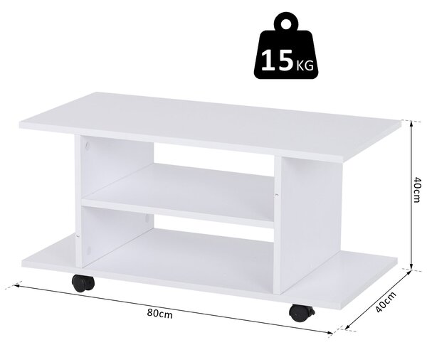 HOMCOM Mobile porta TV in Legno con Ruote Color Bianco 80x40x40cm