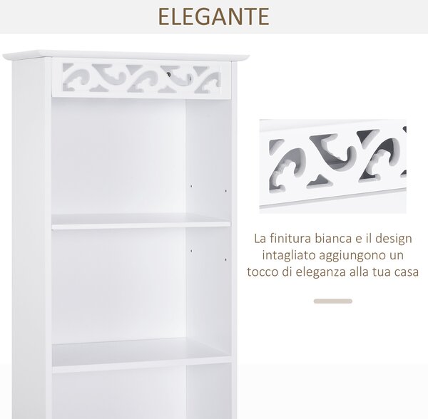 Homcom Mobiletto a Colonna Bagno in Legno con Decoro Intaglio Floreale Bianco 40 x 23 x 160|Aosom Italy|Aosom