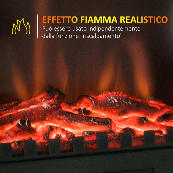 HOMCOM Camino da Terra Elettrico Potenza 1000W / 2000W con Effetto Fiamma Luminosità Regolabile Ferro e Vetro 39×23×56.5cm|Aosom