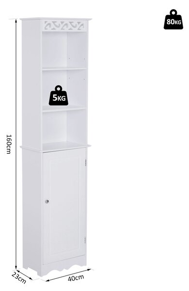 Homcom Mobiletto a Colonna Bagno in Legno con Decoro Intaglio Floreale Bianco 40 x 23 x 160|Aosom Italy|Aosom