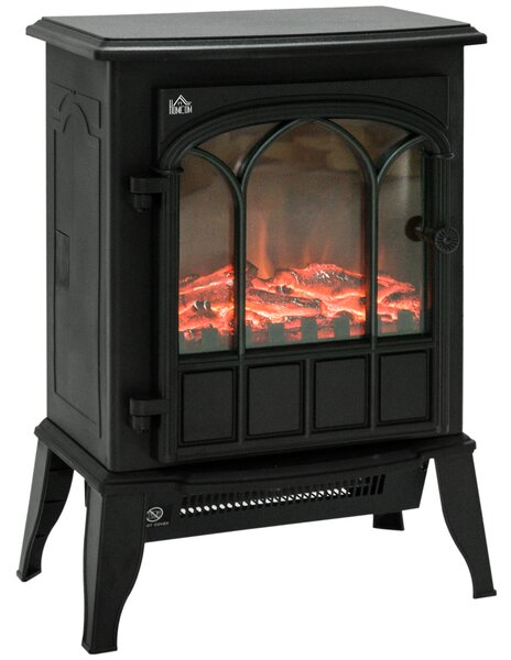 HOMCOM Camino da Terra Elettrico Potenza 1000W / 2000W con Effetto Fiamma Luminosità Regolabile Ferro e Vetro 39×23×56.5cm|Aosom