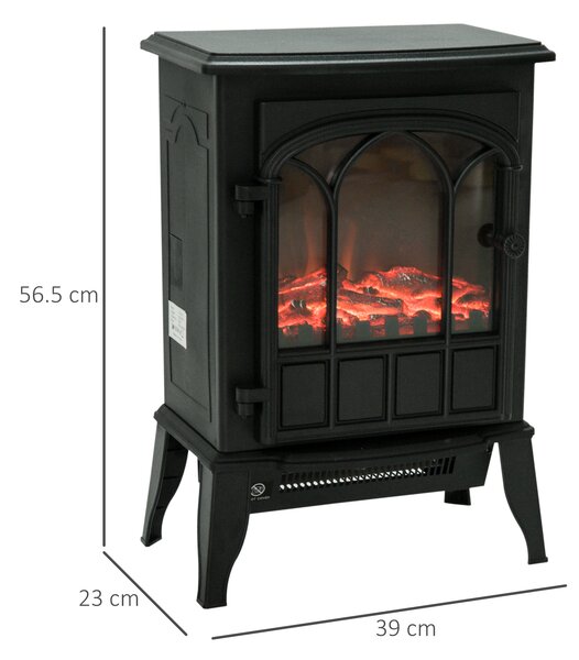HOMCOM Camino da Terra Elettrico Potenza 1000W / 2000W con Effetto Fiamma Luminosità Regolabile Ferro e Vetro 39×23×56.5cm|Aosom